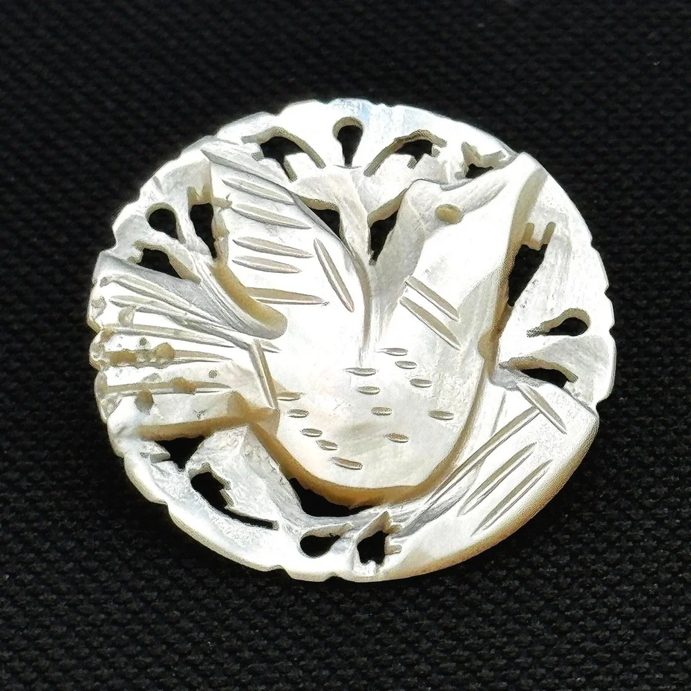 Vintage Bethlehem Hand Carved Mother of Pearl Bird Dove Brooch Pin